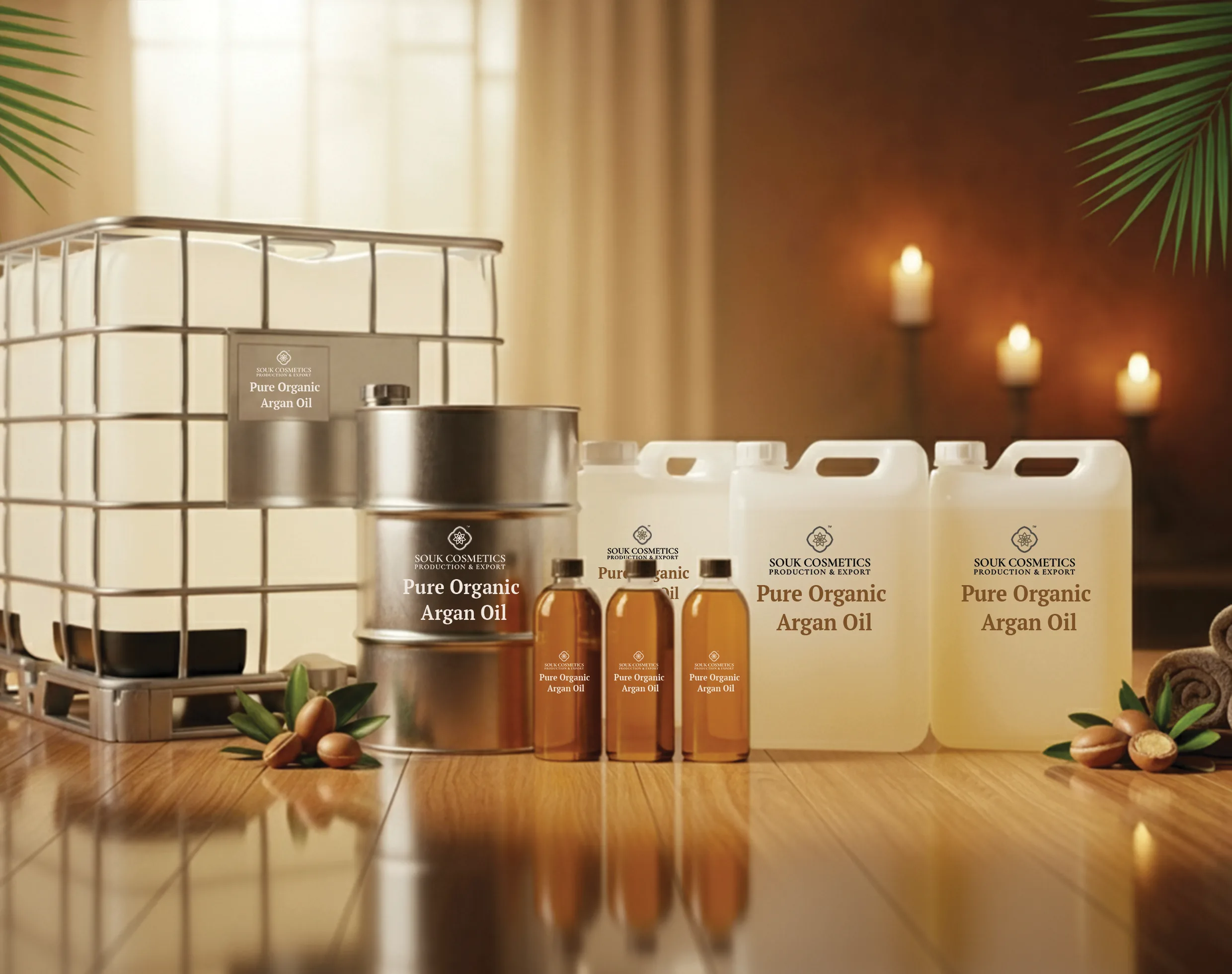 Pure organic argan oil in wholesale formats including IBC and containers