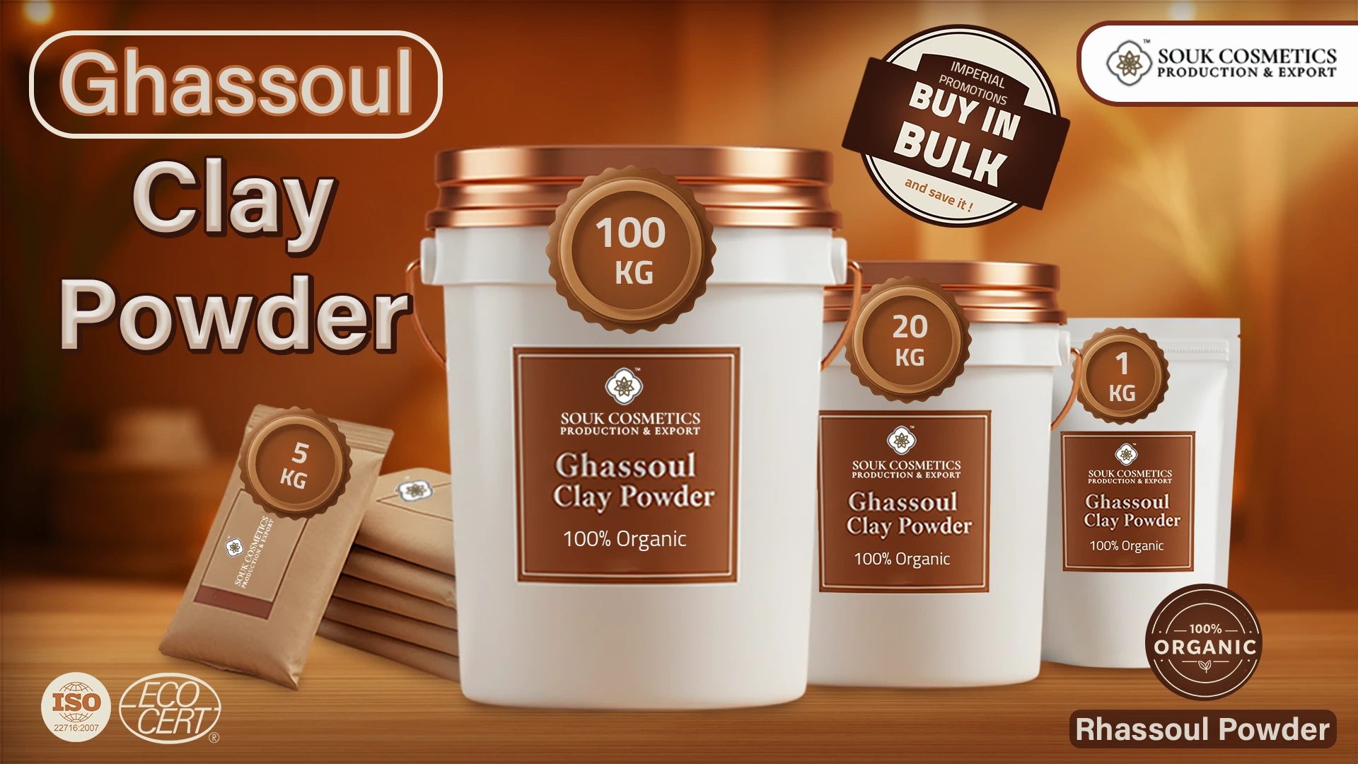 Premium Moroccan Ghassoul Powder in a decorative bowl