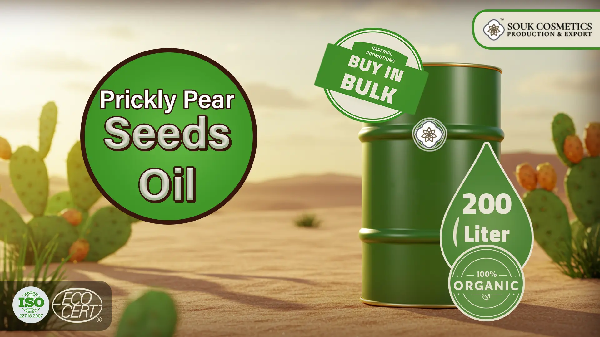 Organic Moroccan prickly pear seed oil in glass bottle